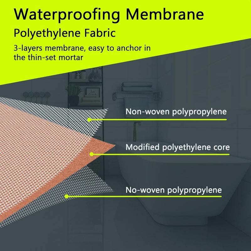 SWPEC Waterproofing Membrane for Shower 9.8inch x 49Ft (40 Sq Ft) 23.6mils Thick Tile Shower Waterproof Membrane Roll Underlayment Waterproof Wall Panels for Showers Bathroom Sauna Walls and Wet Areas - Image 3